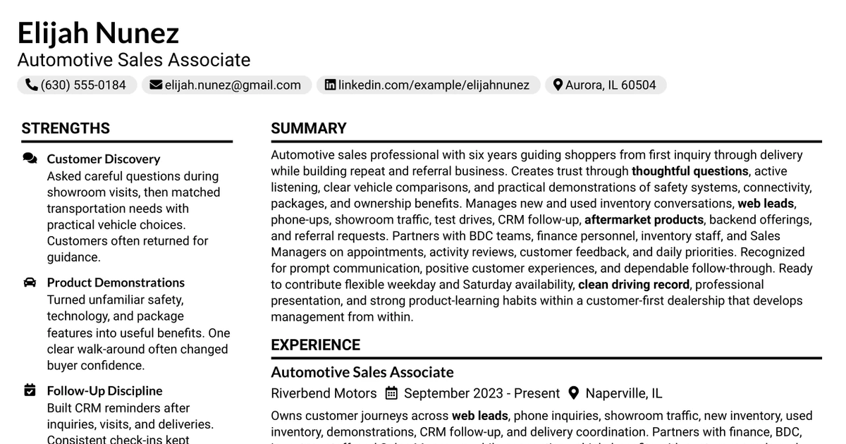 33 Automotive Sales Associate Resume Templates with Example