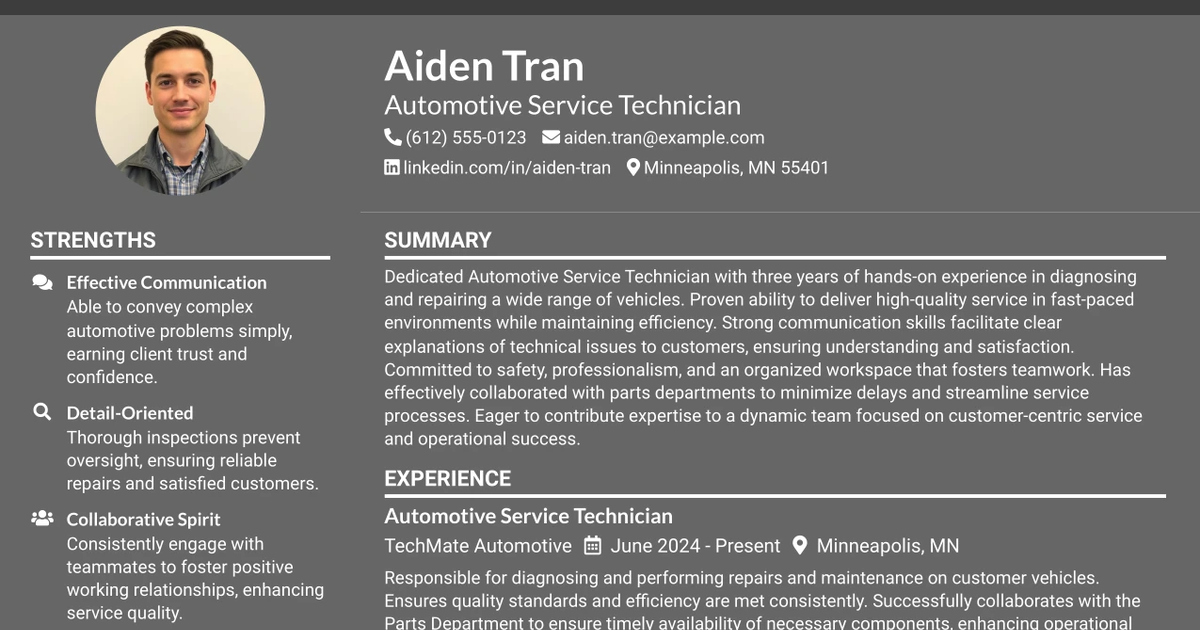33 Automotive Service Technician Resume Templates with Example 2026 (ATS-Optimized)
