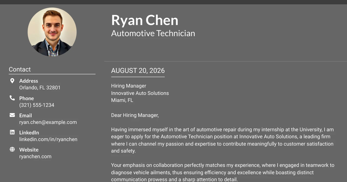 30+ Automotive Technician Cover Letter Templates with Example 2026