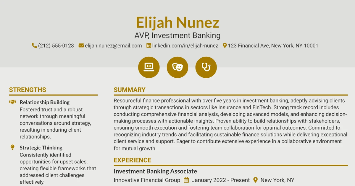 33 AVP, Investment Banking Resume Templates with Example 2026 (ATS-Optimized)