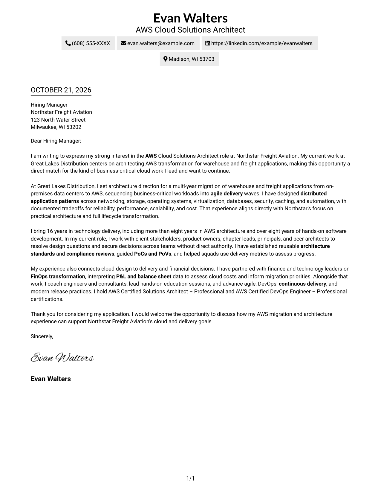 Cover letter example — page 1