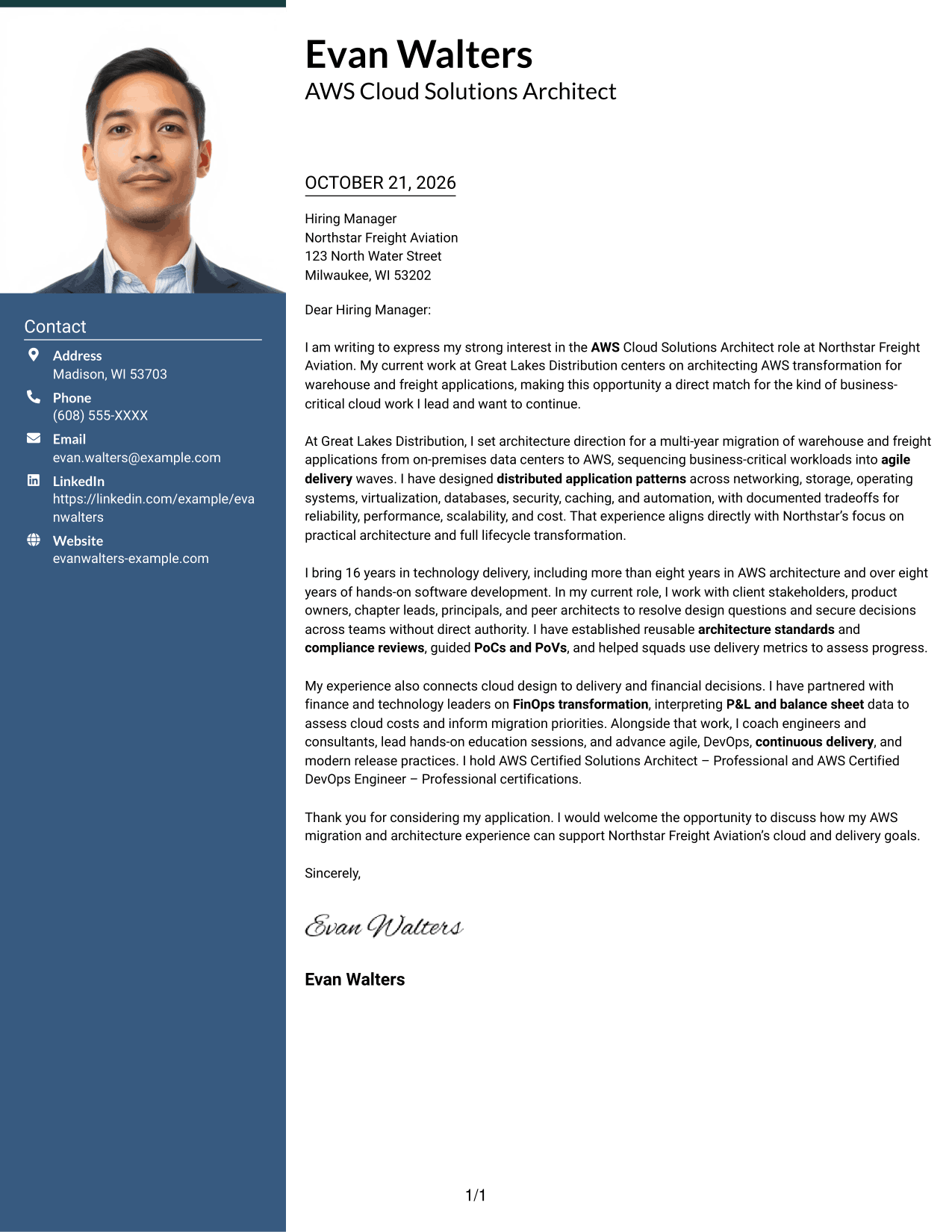 Cover letter example — page 1