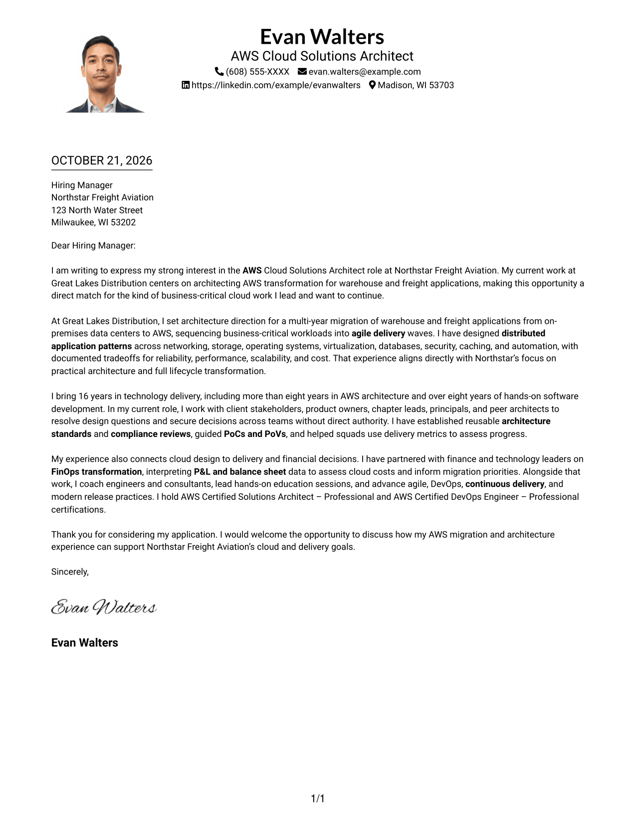 Cover letter example — page 1