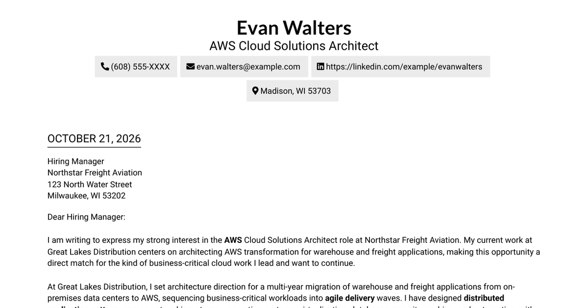 7 AWS Cloud Solutions Architect Cover Letter Templates with Example