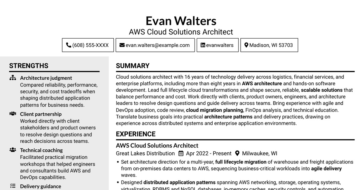 7 AWS Cloud Solutions Architect Resume Templates with Example