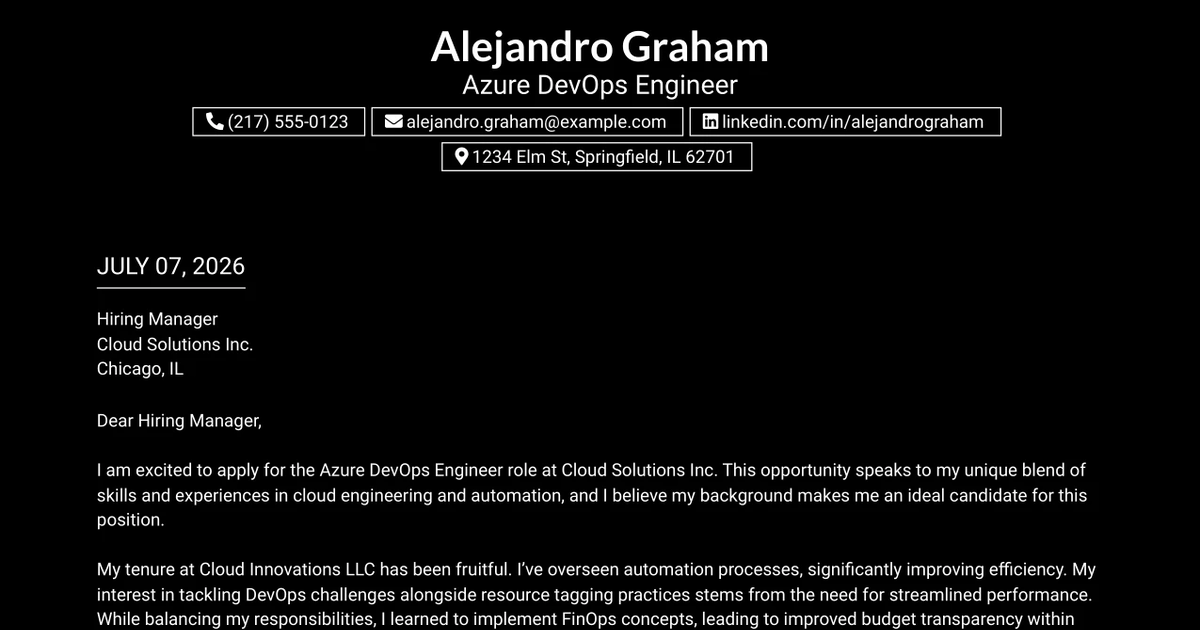 30+ Azure DevOps Engineer Cover Letter Templates with Example 2026