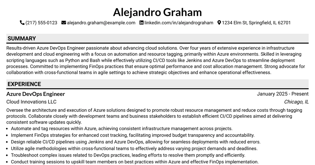 33 Azure DevOps Engineer Resume Templates with Example 2026 (ATS-Optimized)