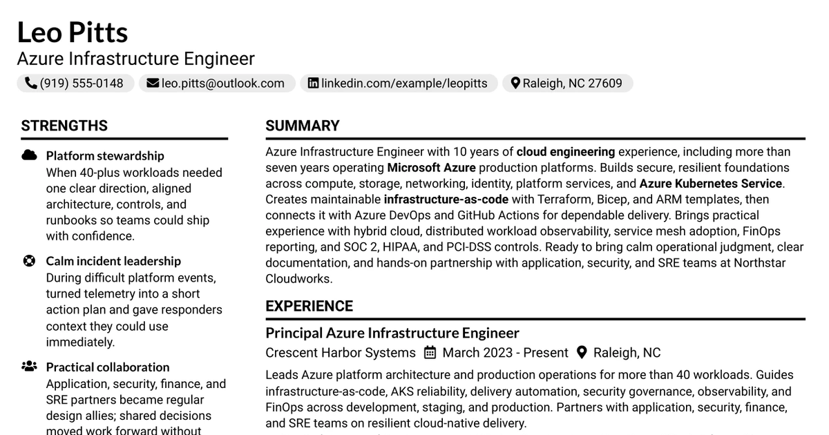 33 Azure Infrastructure Engineer Resume Templates with Example 2026 (ATS-Optimized)