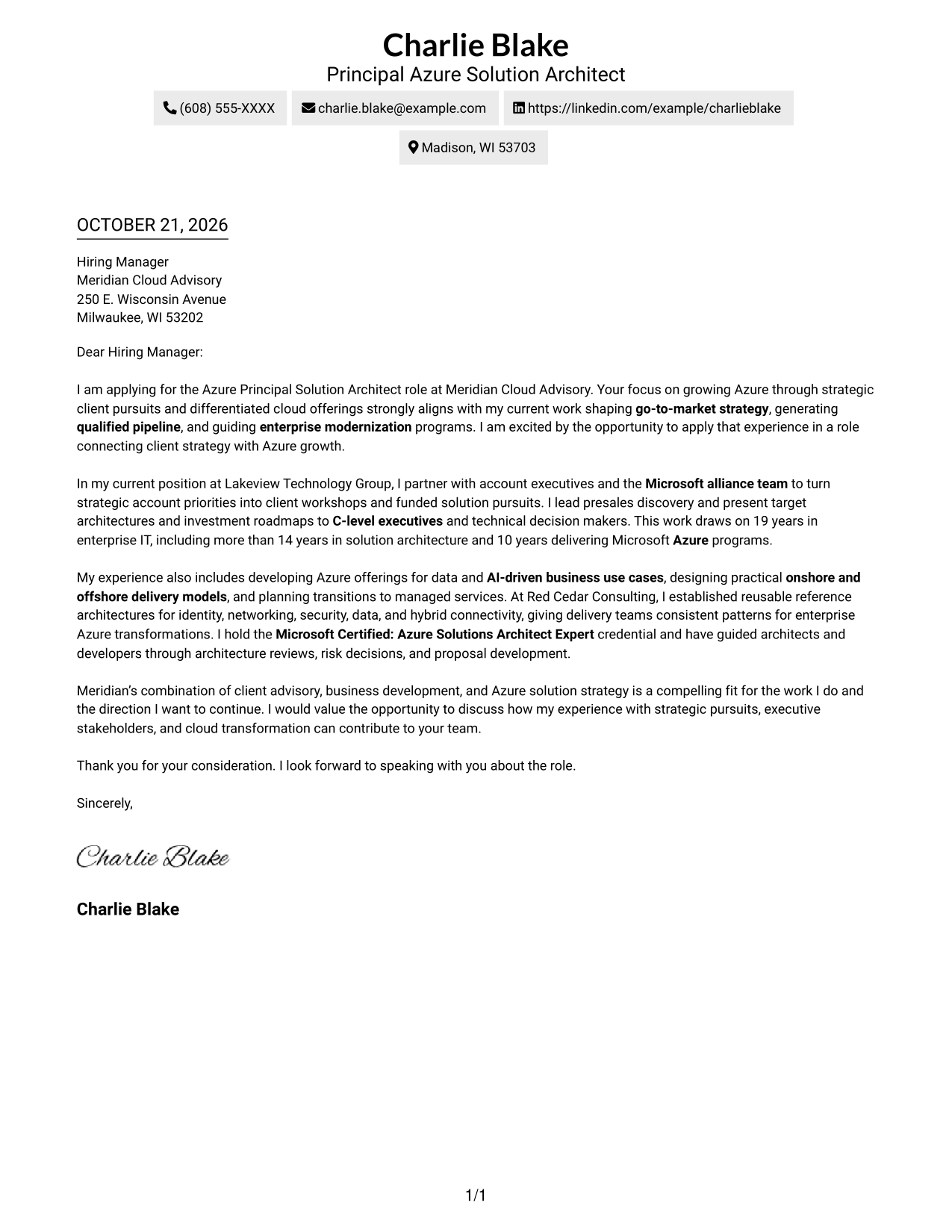 Cover letter example — page 1