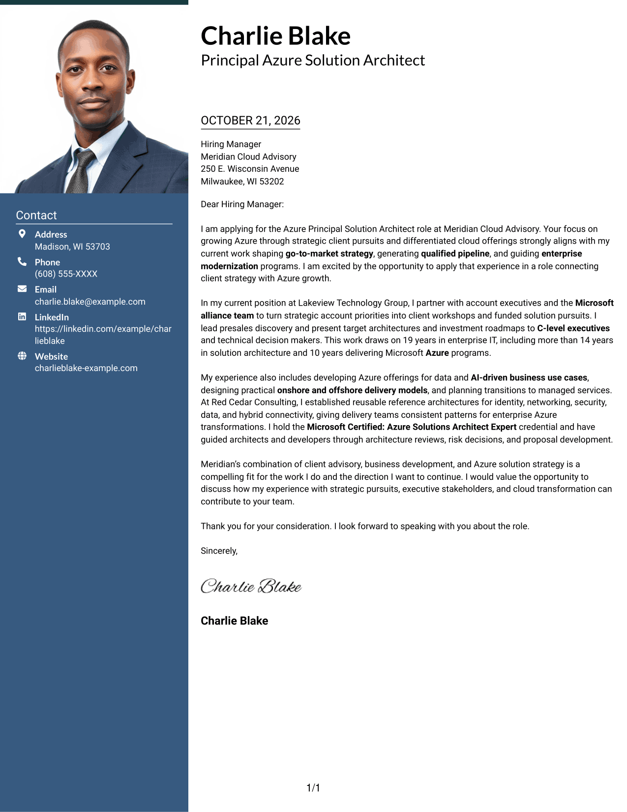 Cover letter example — page 1