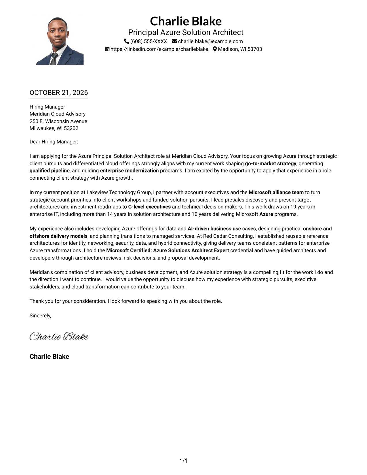 Cover letter example — page 1