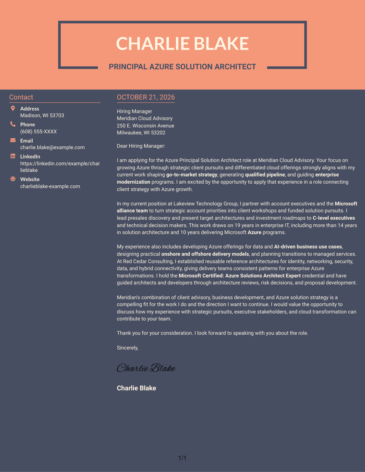Cover letter example — page 1