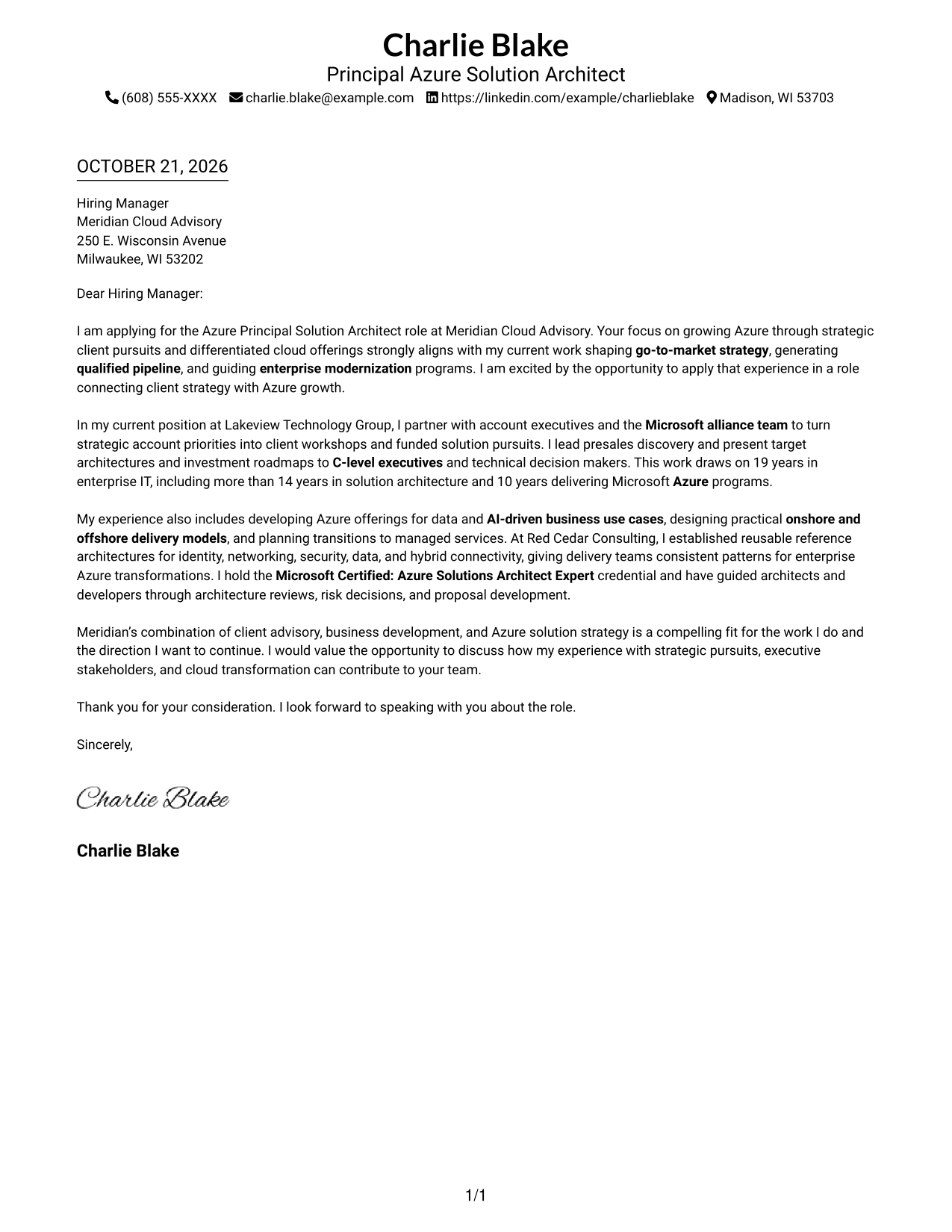 Cover letter example — page 1