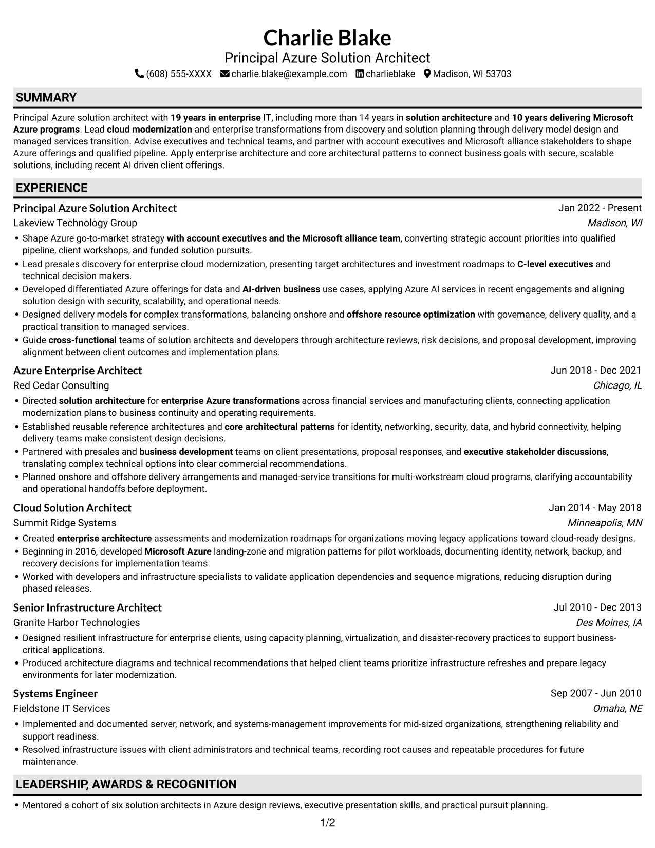 Resume example — page 1