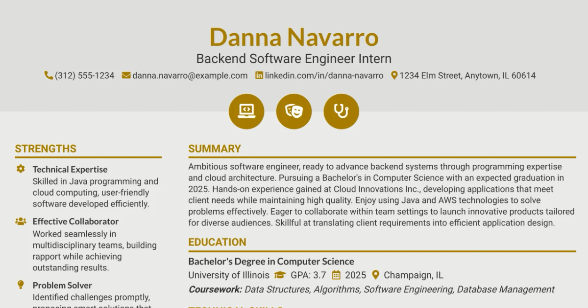 33 Backend Software Engineer Intern Resume Templates with Example 2026 (ATS-Optimized)
