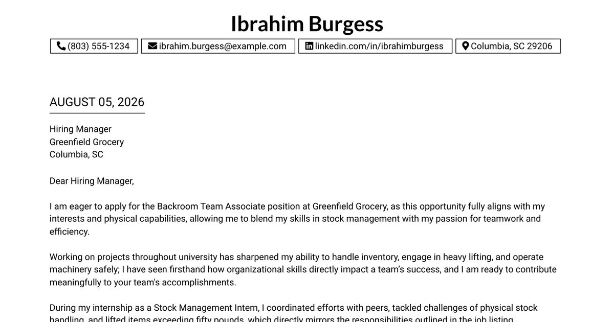30+ Backroom Team Associate Cover Letter Templates with Example 2026