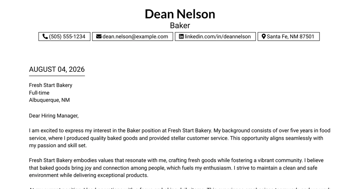 30+ Baker Cover Letter Templates with Example 2026