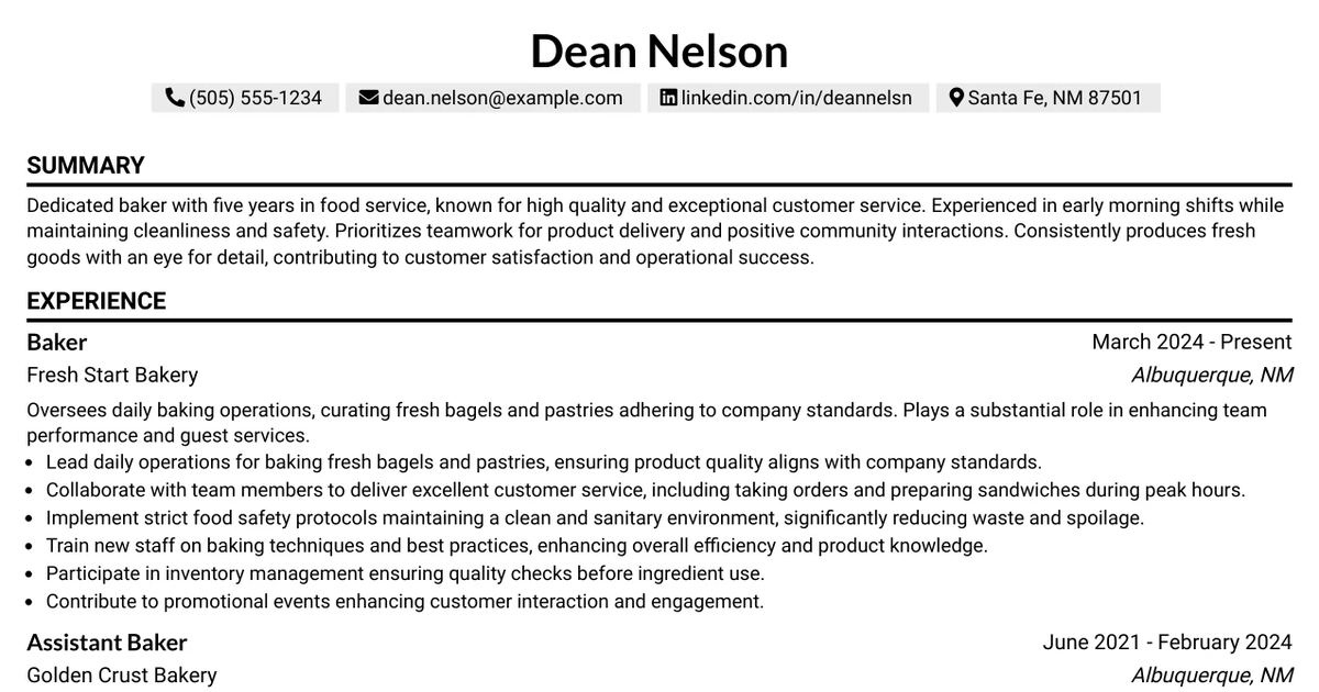 33 Baker Resume Templates with Example 2026 (ATS-Optimized)