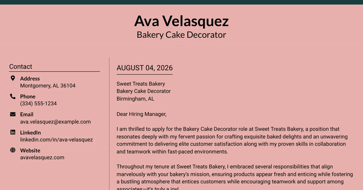 30+ Bakery Cake Decorator Cover Letter Templates with Example 2026