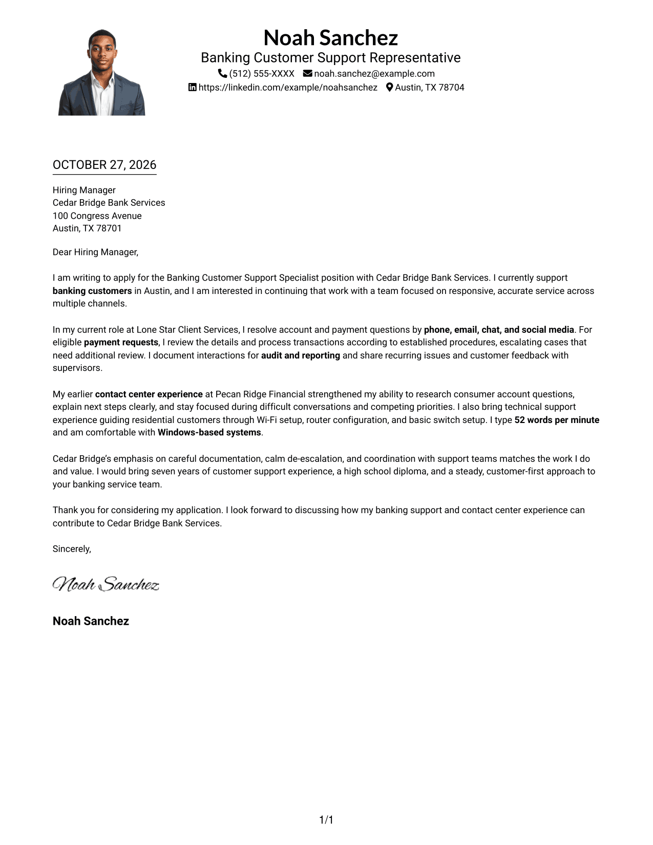 Cover letter example — page 1