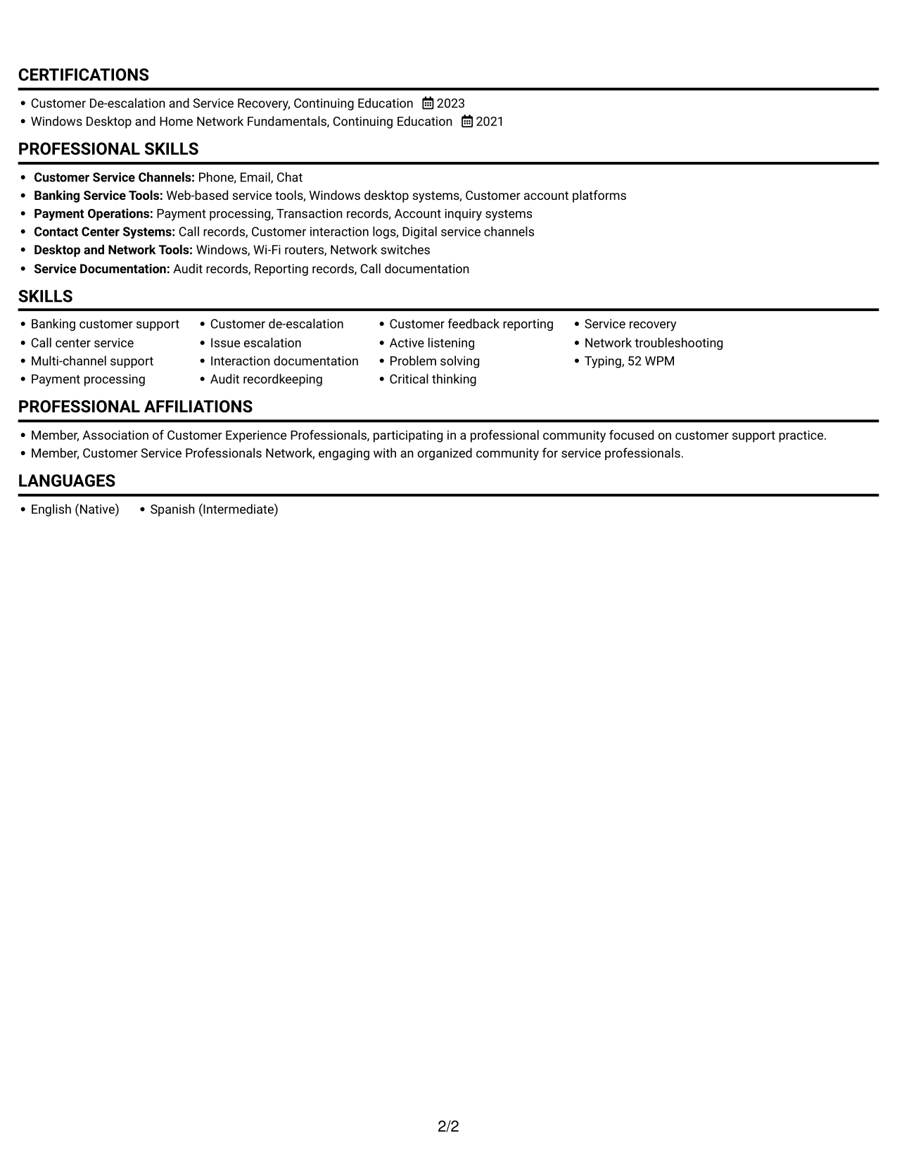 Resume example — page 2