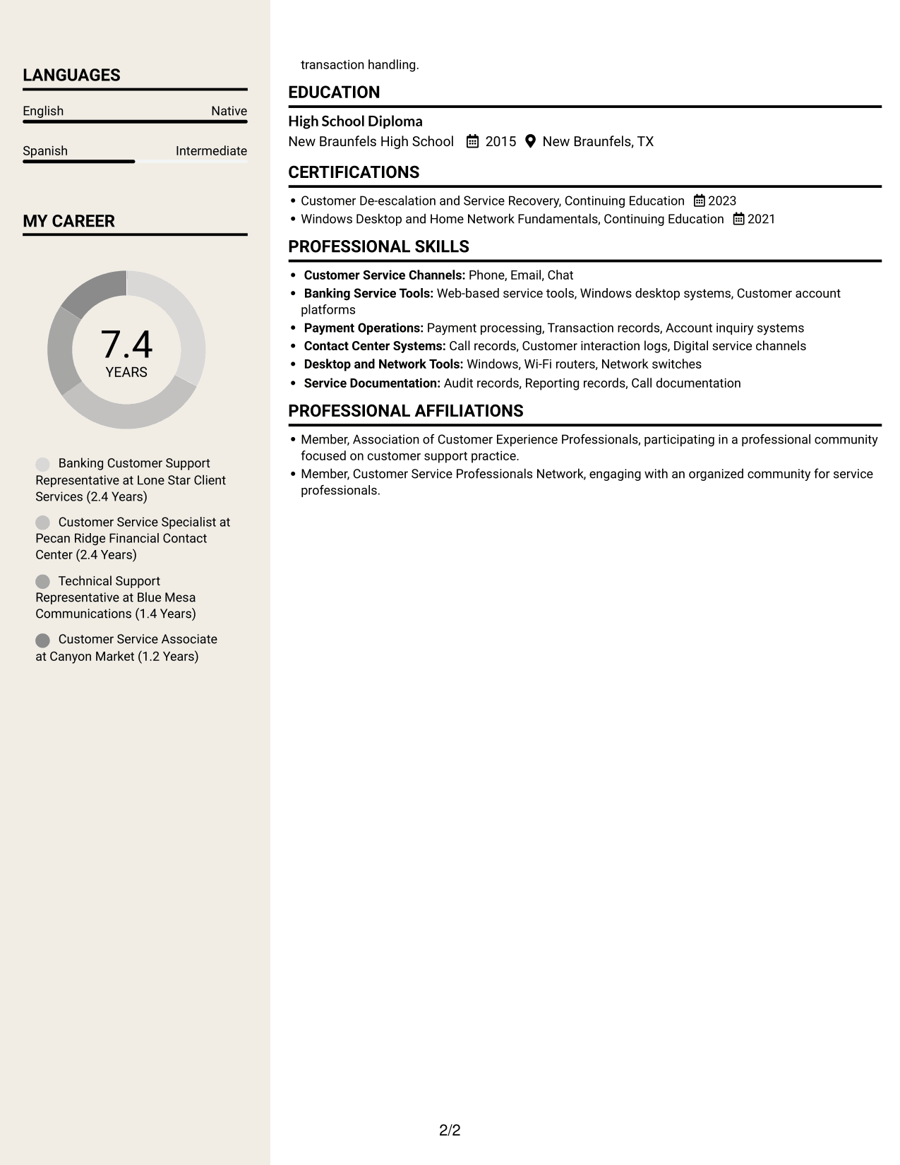 Resume example — page 2