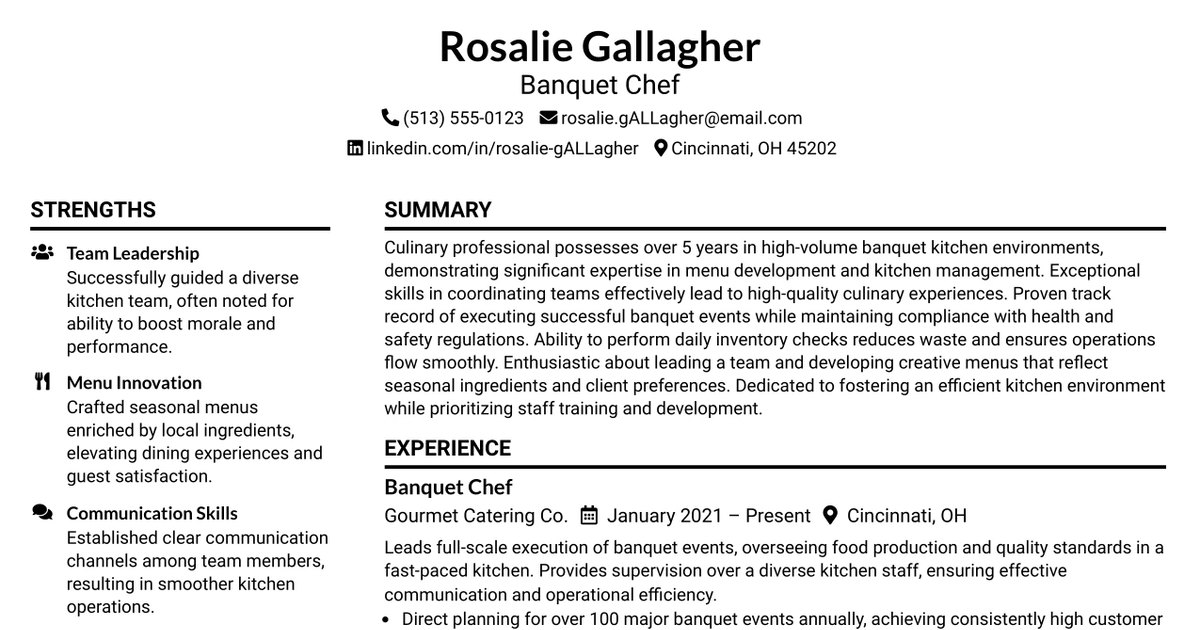33 Banquet Chef Resume Templates with Example 2026 (ATS-Optimized)