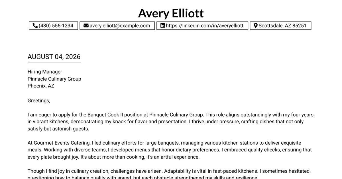 30+ Banquet Cook II Cover Letter Templates with Example 2026
