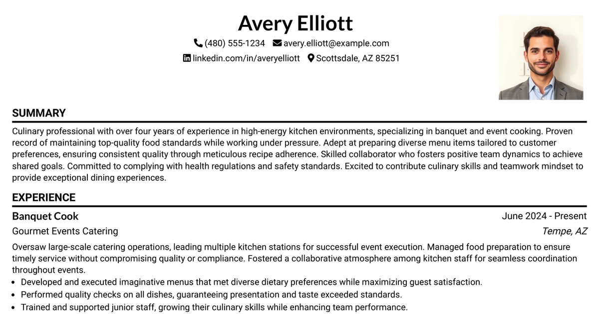 33 Banquet Cook II Resume Templates with Example 2026 (ATS-Optimized)