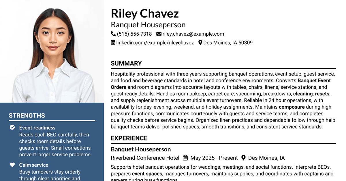 7 Banquet Houseperson Resume Templates with Example