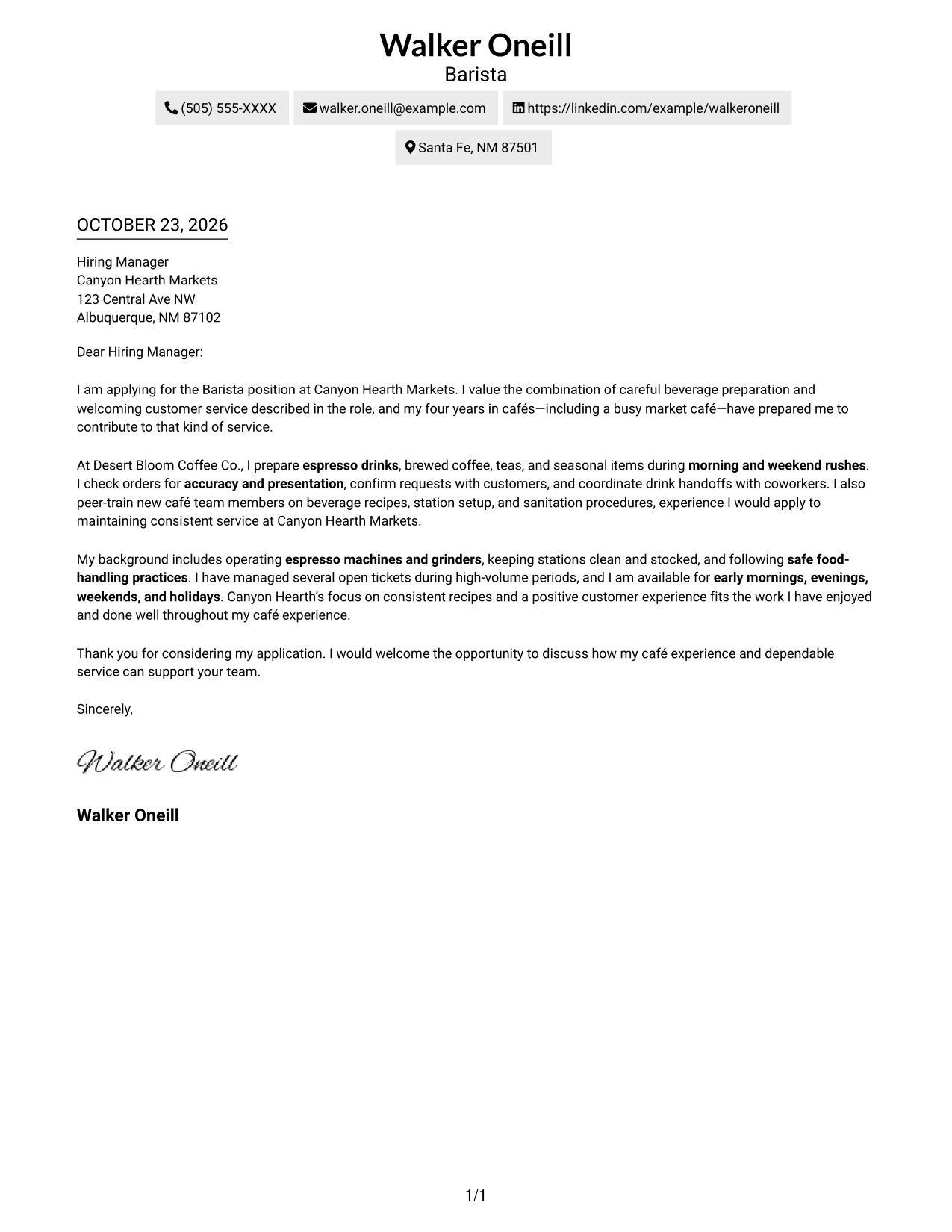Cover letter example — page 1