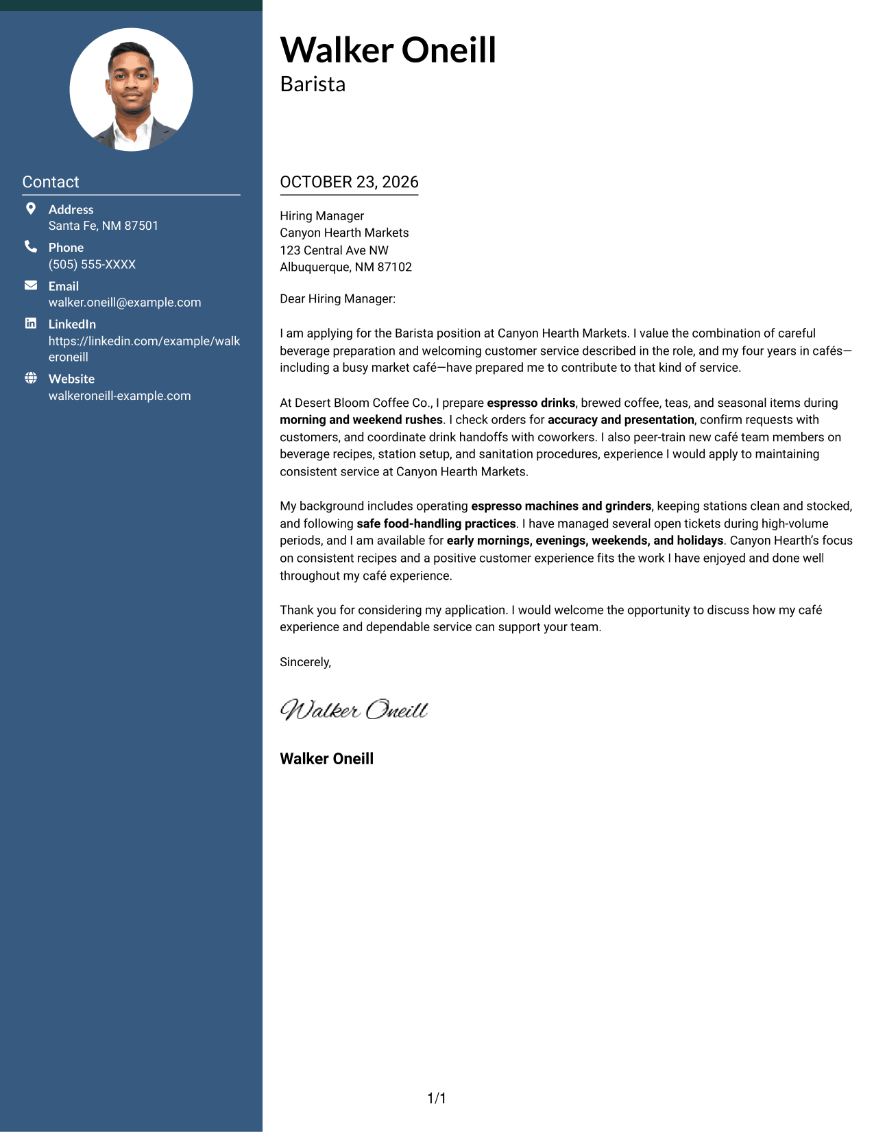 Cover letter example — page 1