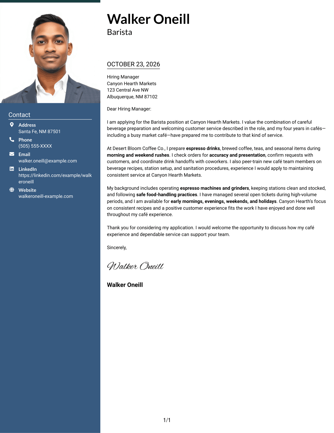 Cover letter example — page 1