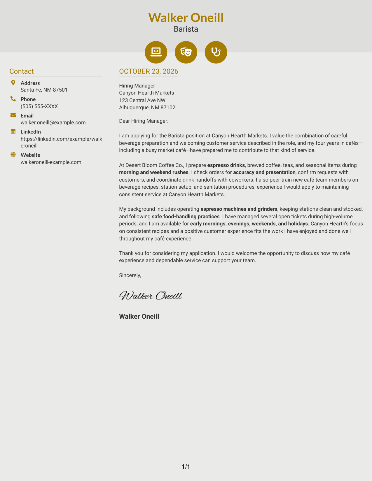 Cover letter example — page 1