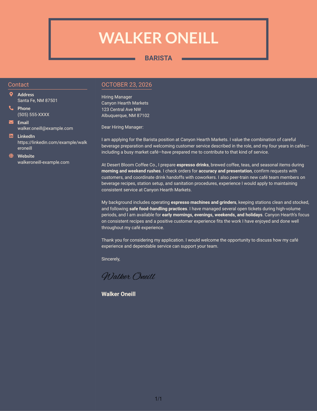 Cover letter example — page 1