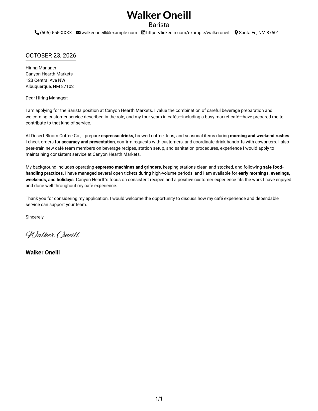 Cover letter example — page 1
