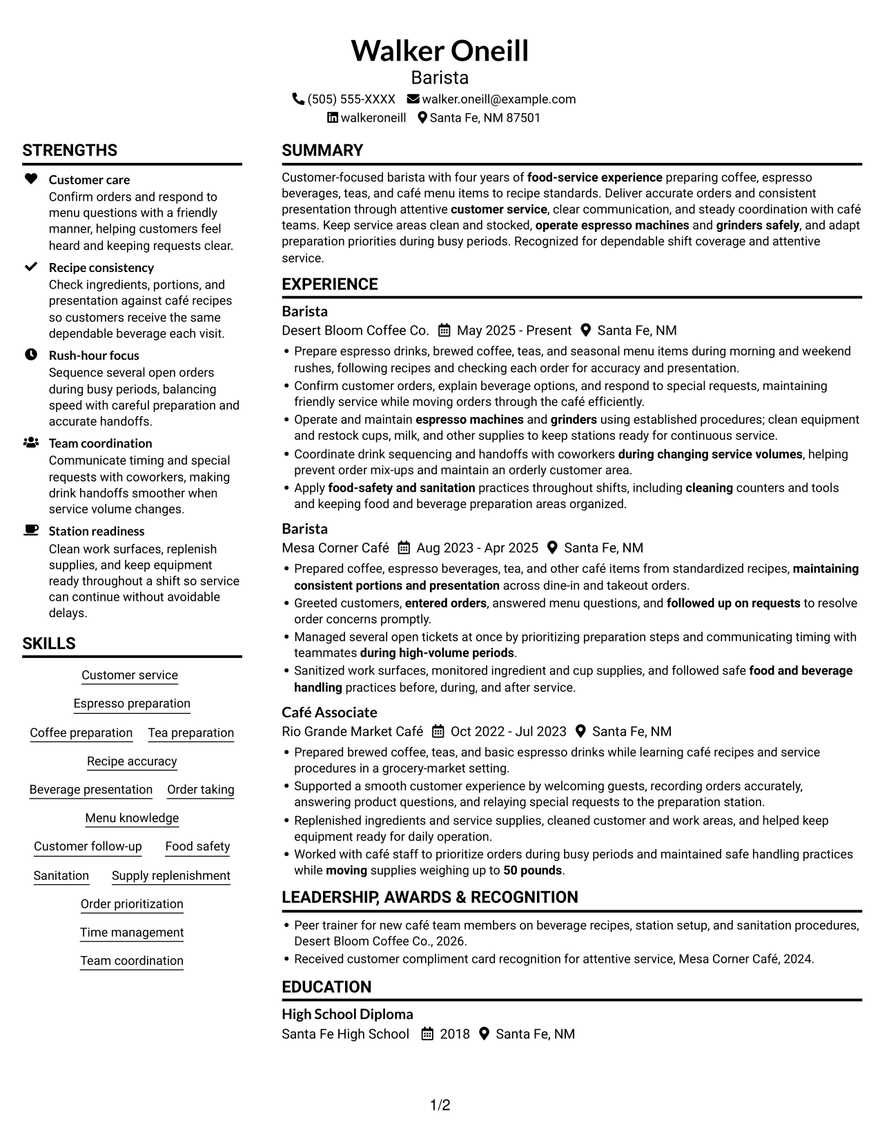 Resume example — page 1