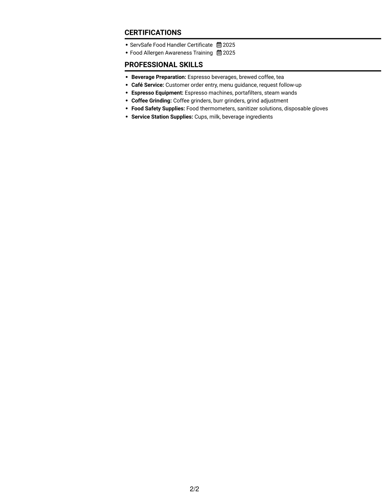Resume example — page 2