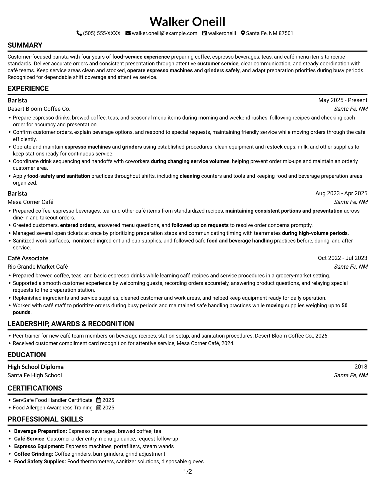 Resume example — page 1