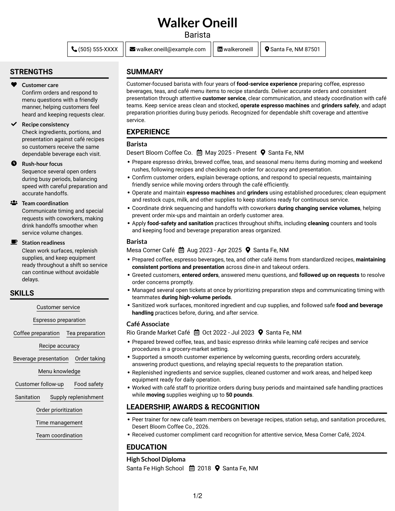 Resume example — page 1