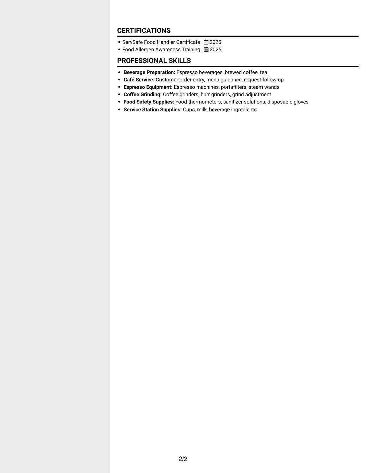 Resume example — page 2