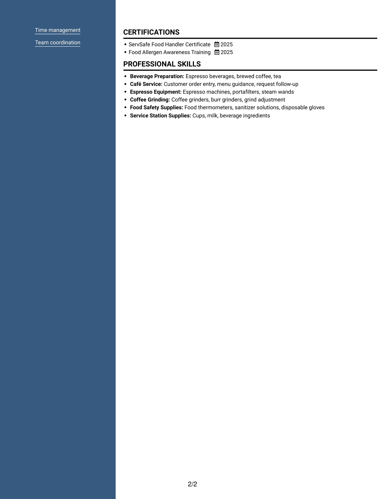 Resume example — page 2