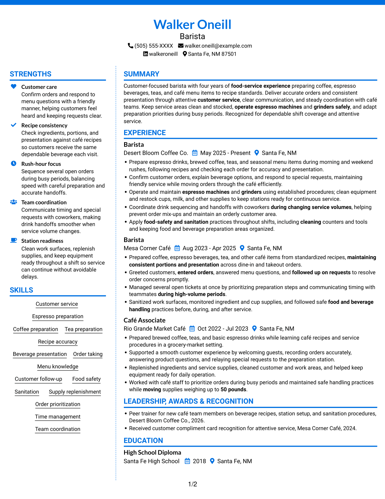 Resume example — page 1
