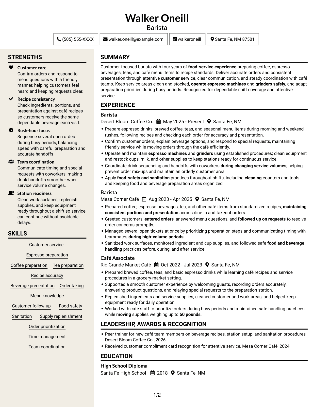 Resume example — page 1