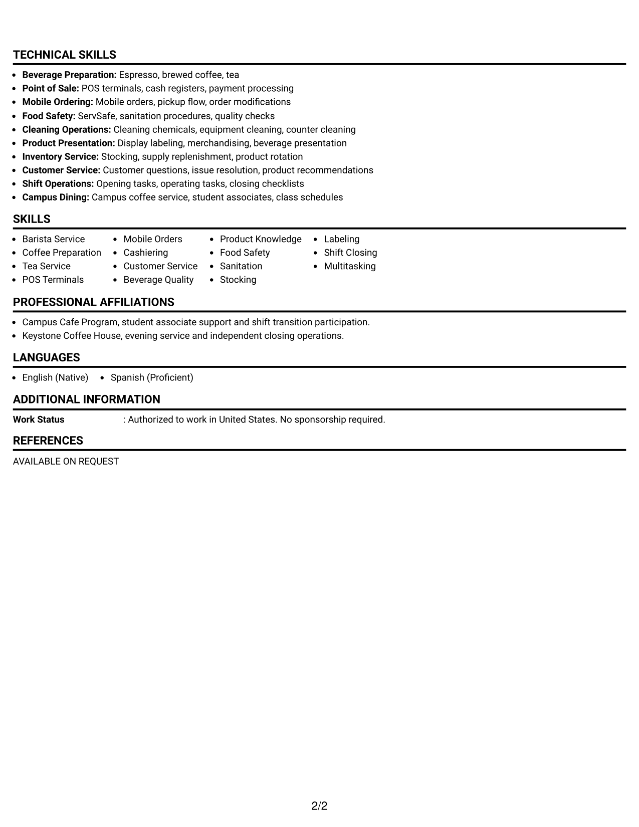 Resume Example Page 2