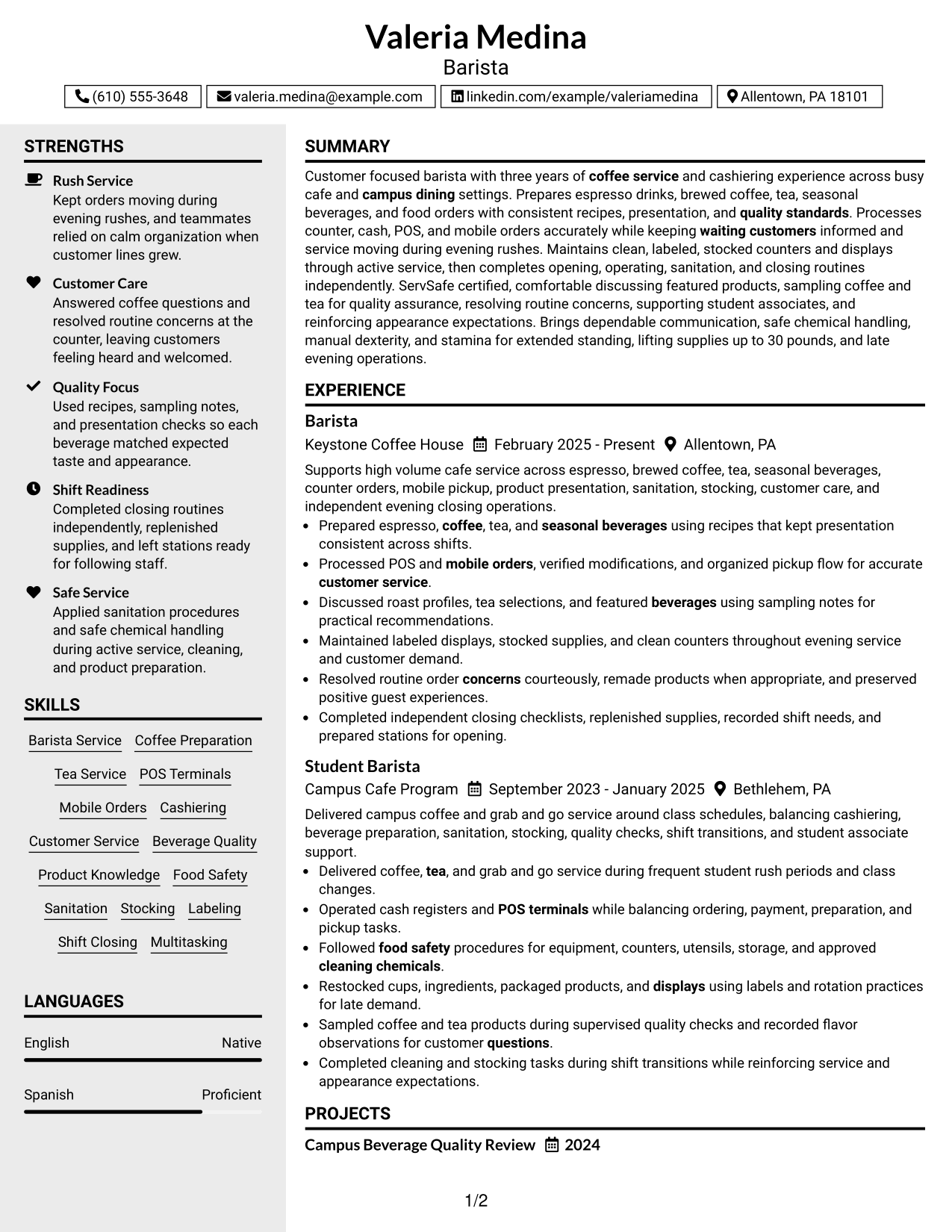 Resume Example Page 1