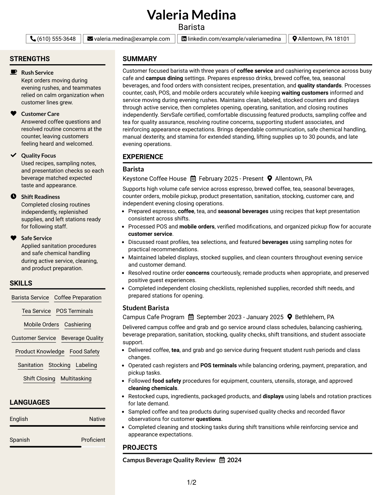 Resume Example Page 1