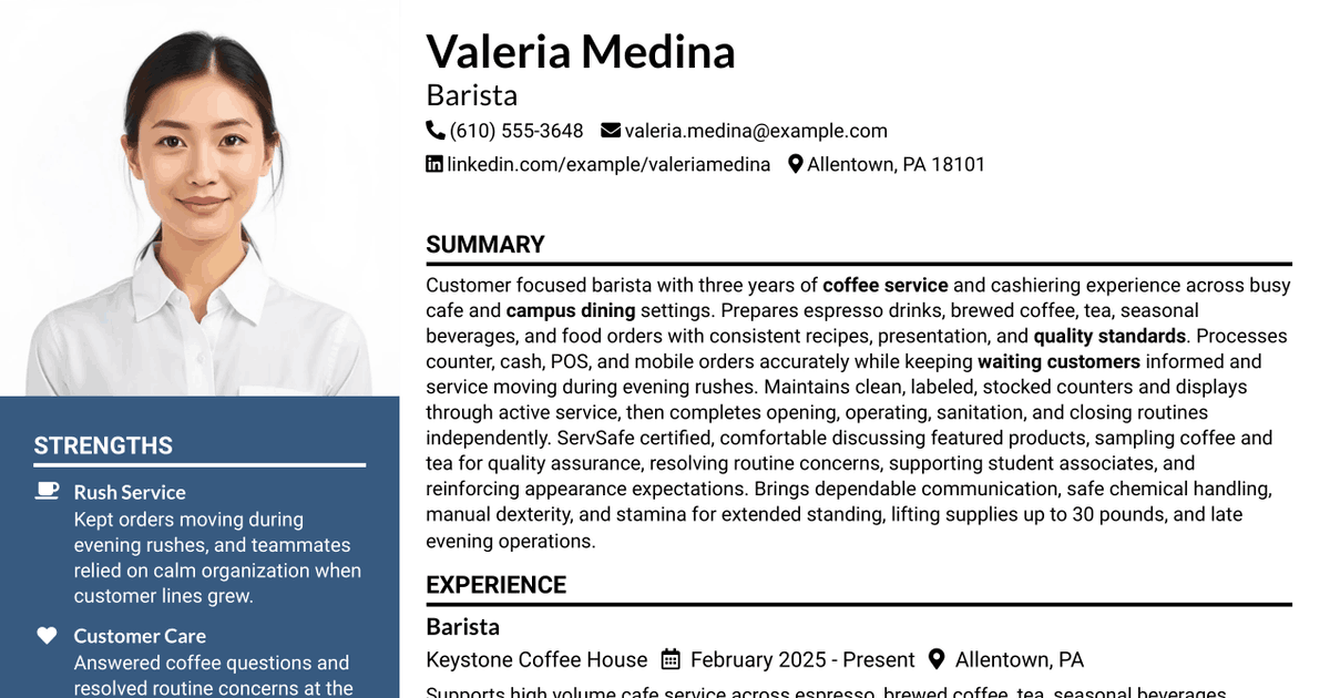7 Barista Resume Templates with Example