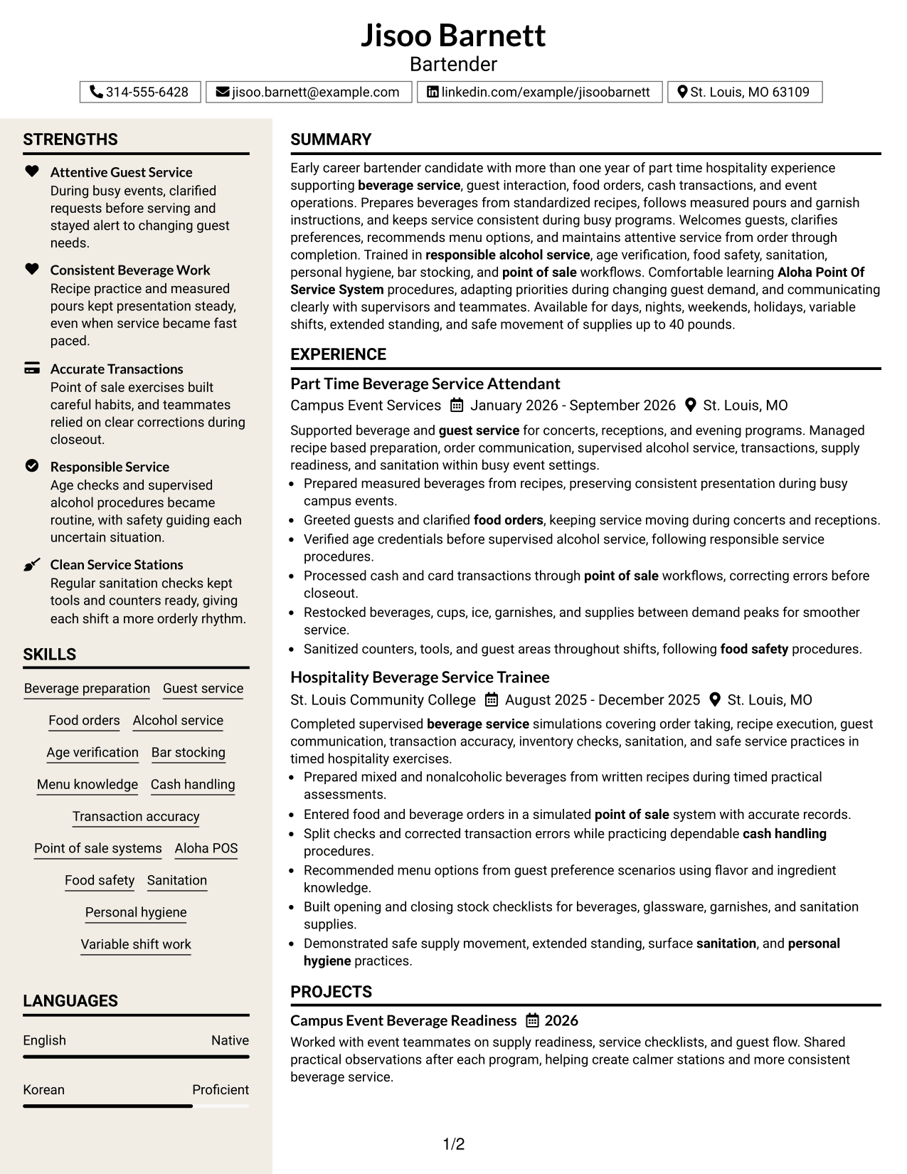Resume Example Page 1