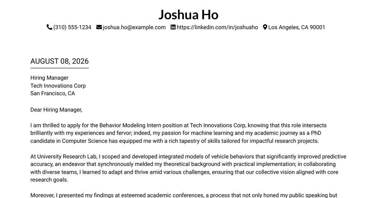 30+ Behavior Modeling Intern Cover Letter Templates with Example 2026